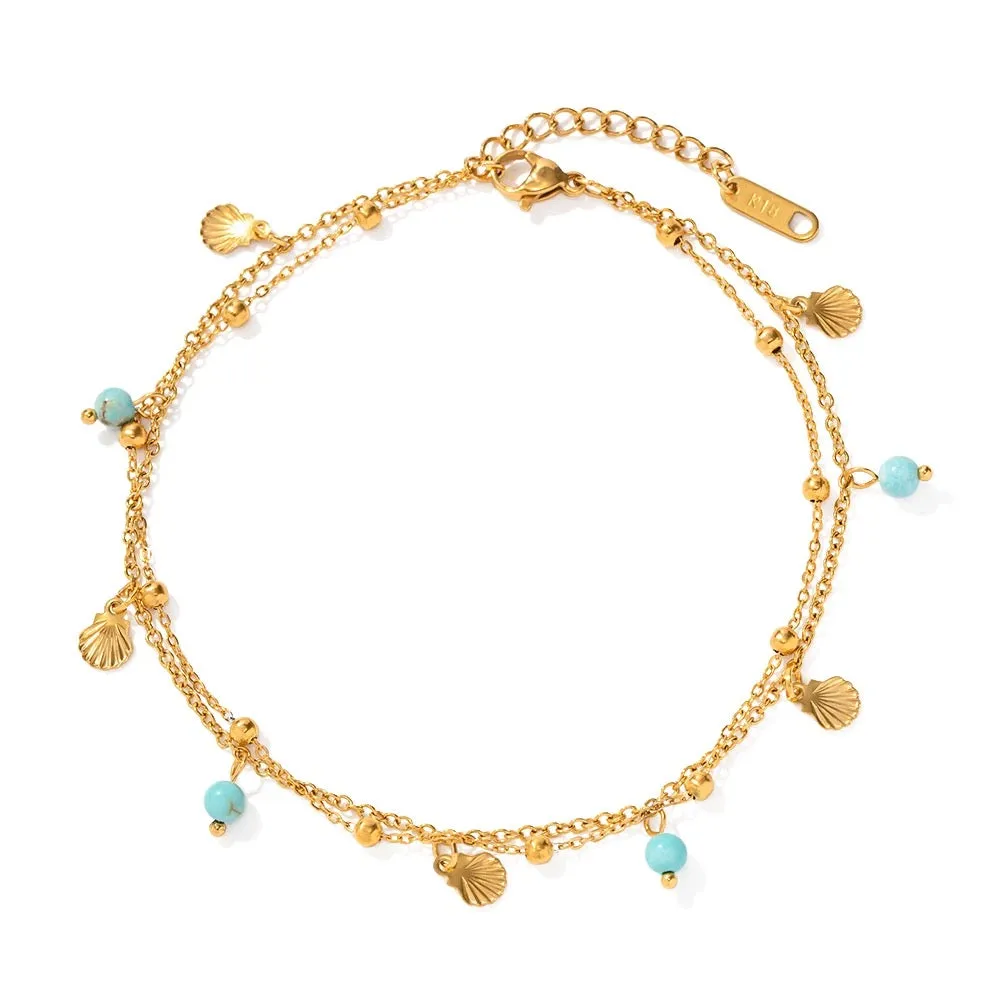 Boho & Mala Double 18K Gold / Stainless Steel Anklet
