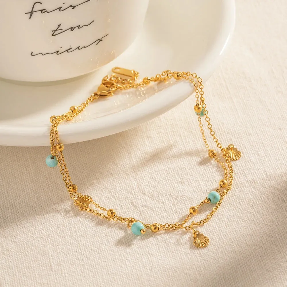 Boho & Mala Double 18K Gold / Stainless Steel Anklet