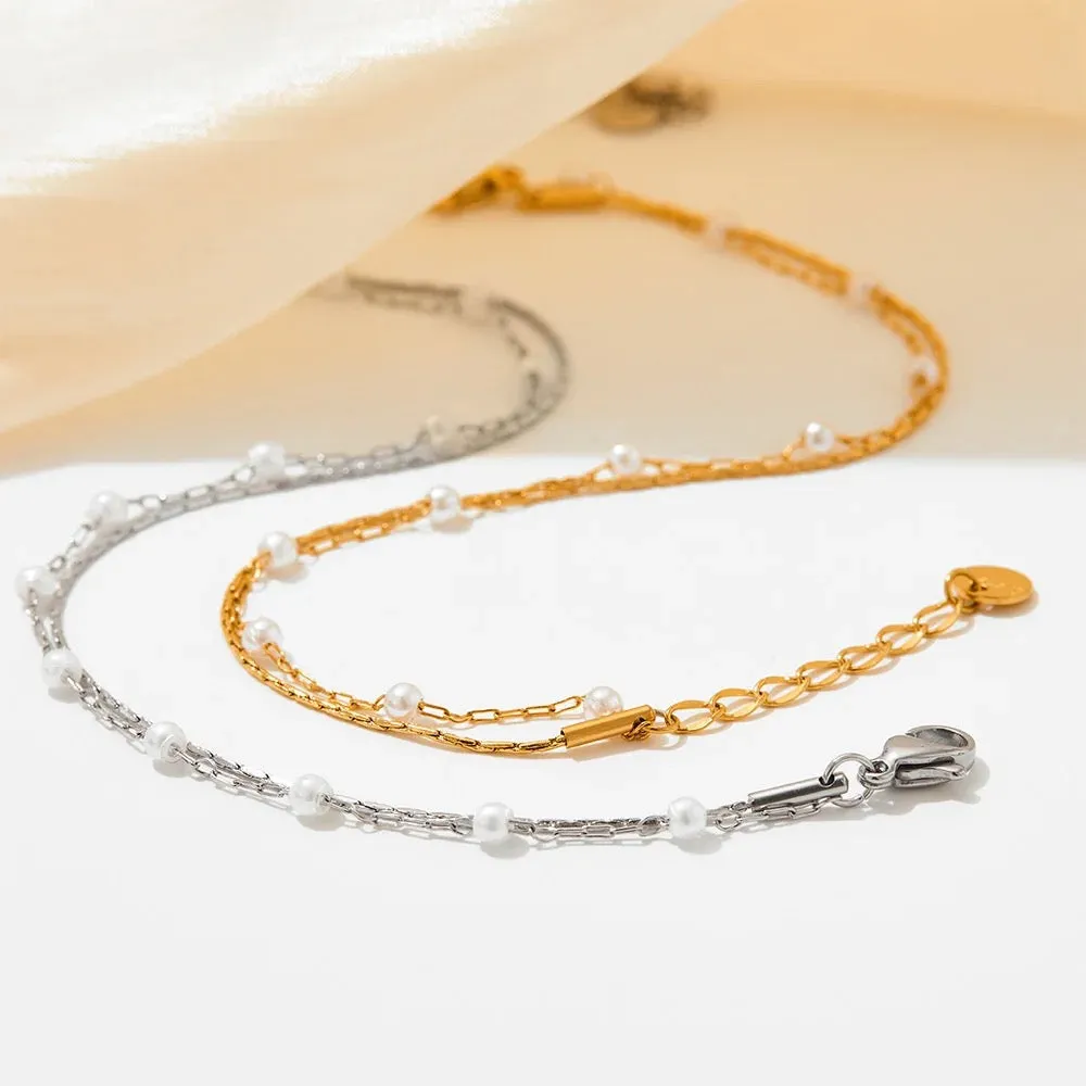 Boho & Mala Double Freshwater Pearl Stainless Steel Bracelet Hiii