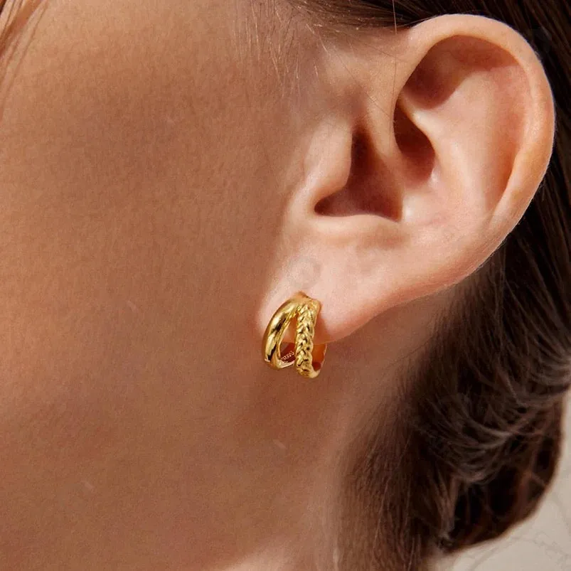 Boho & Mala Double Huggie 18k Gold Plated Hoop Earring