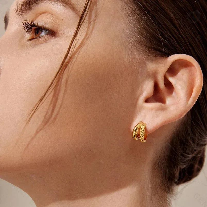 Boho & Mala Double Huggie 18k Gold Plated Hoop Earring