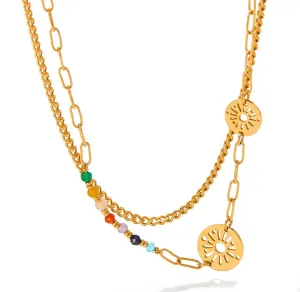 Boho & Mala Double Stainless Steel/18k Gold Plated Pendant Necklace