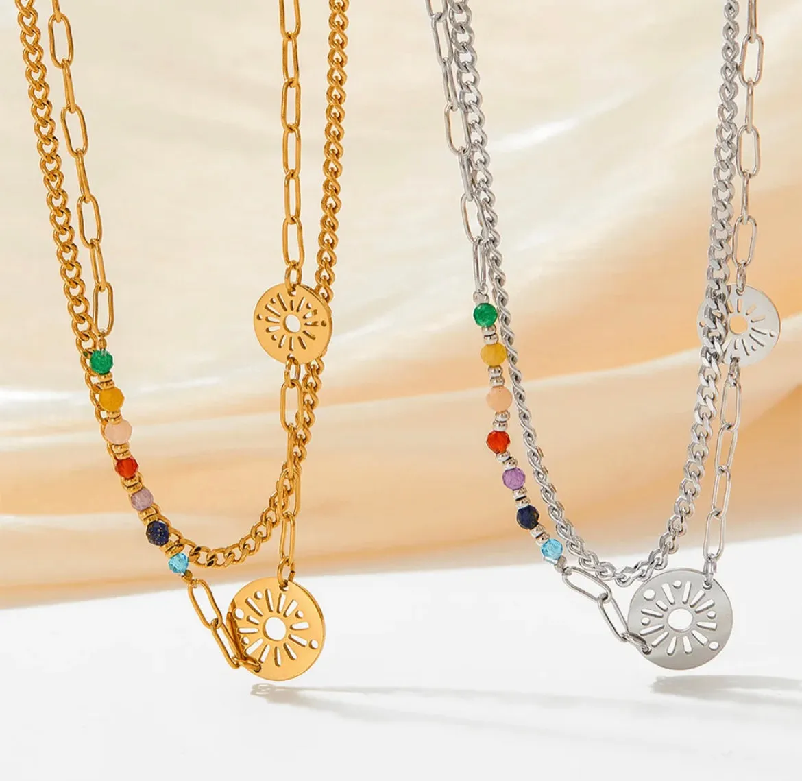 Boho & Mala Double Stainless Steel/18k Gold Plated Pendant Necklace