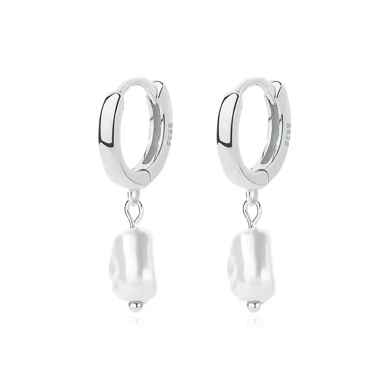 Boho & Mala Freshwater Pearl Sterling Silver Hoop Huggie Earrings