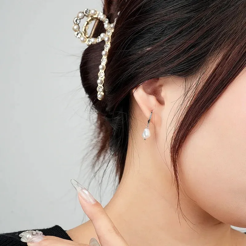 Boho & Mala Freshwater Pearl Sterling Silver Hoop Huggie Earrings