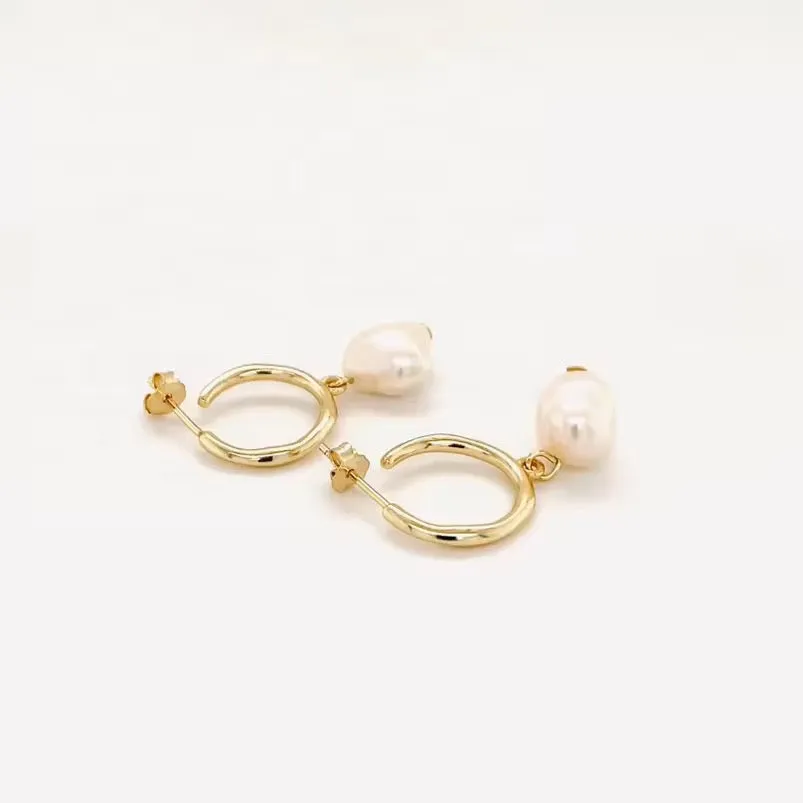 Boho & Mala Freshwater Pearl Stud 18k Gold Plated Hoop Earring
