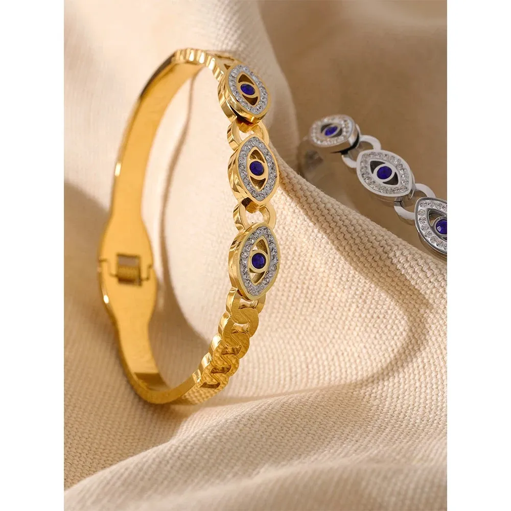 Boho & Mala Gold Cubic Zirconia Evil Eye Cuff Bracelet
