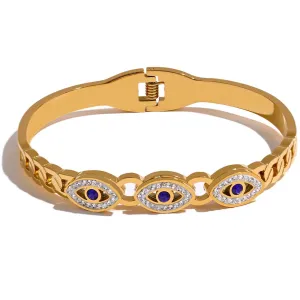 Boho & Mala Gold Cubic Zirconia Evil Eye Cuff Bracelet