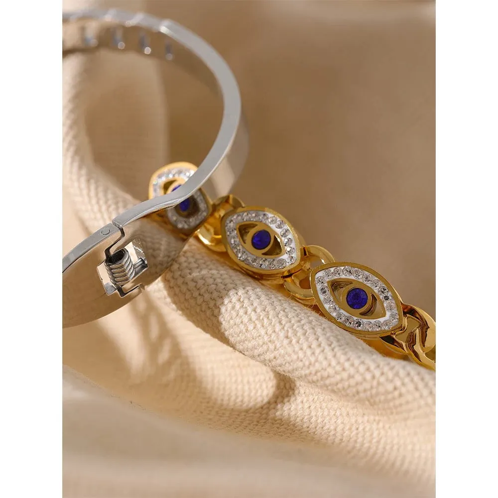 Boho & Mala Gold Cubic Zirconia Evil Eye Cuff Bracelet