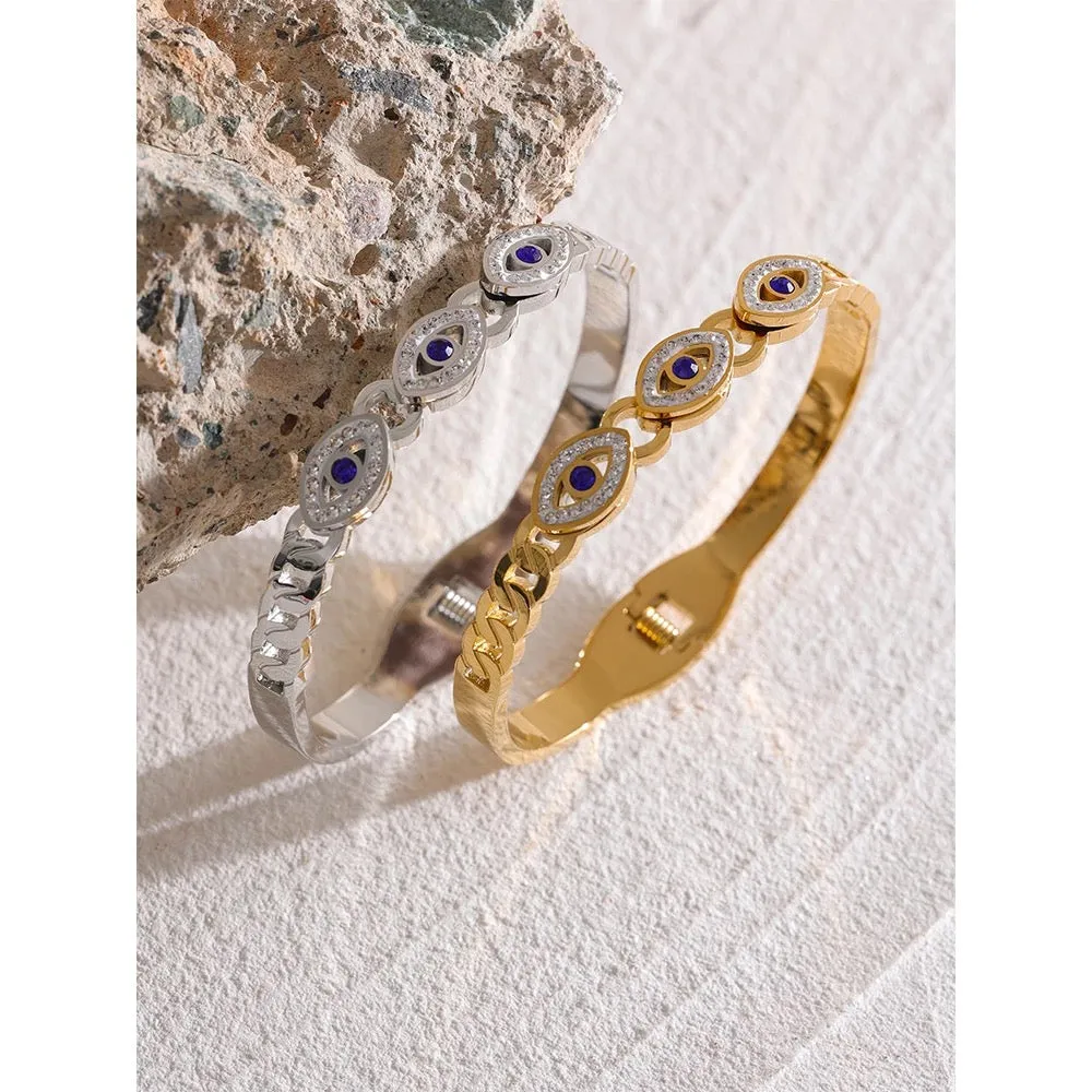 Boho & Mala Gold Cubic Zirconia Evil Eye Cuff Bracelet