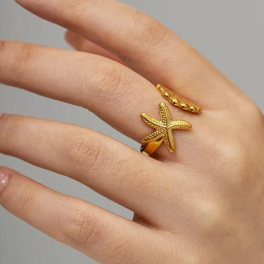 Boho & Mala Gold Plated Shell Stainless Steel Ring (adjustable)