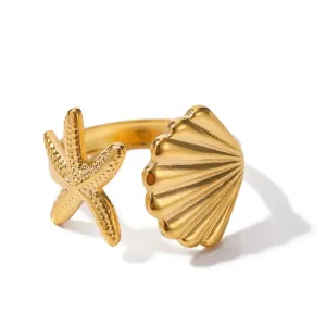 Boho & Mala Gold Plated Shell Stainless Steel Ring (adjustable)