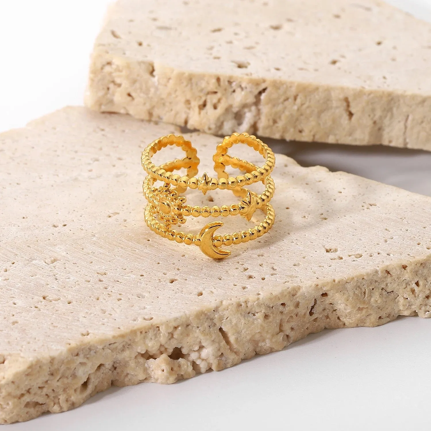 Boho & Mala Gold Plated Stainless Steel Ring (adjustable)