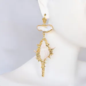 Boho & Mala Grand Shell Gold Plated Drop Earrings PSE10010