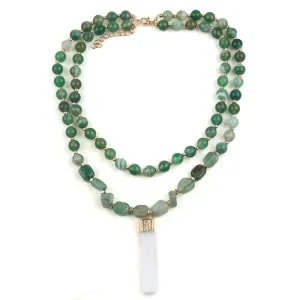 Boho & Mala Green Natural Beaded Double Tribal Stone Necklace
