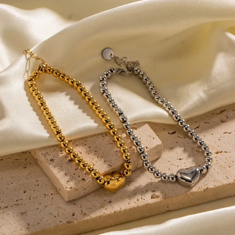Boho & Mala Heart 18k Gold Plated Stainless Steel Bracelet