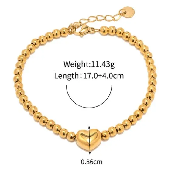 Boho & Mala Heart 18k Gold Plated Stainless Steel Bracelet