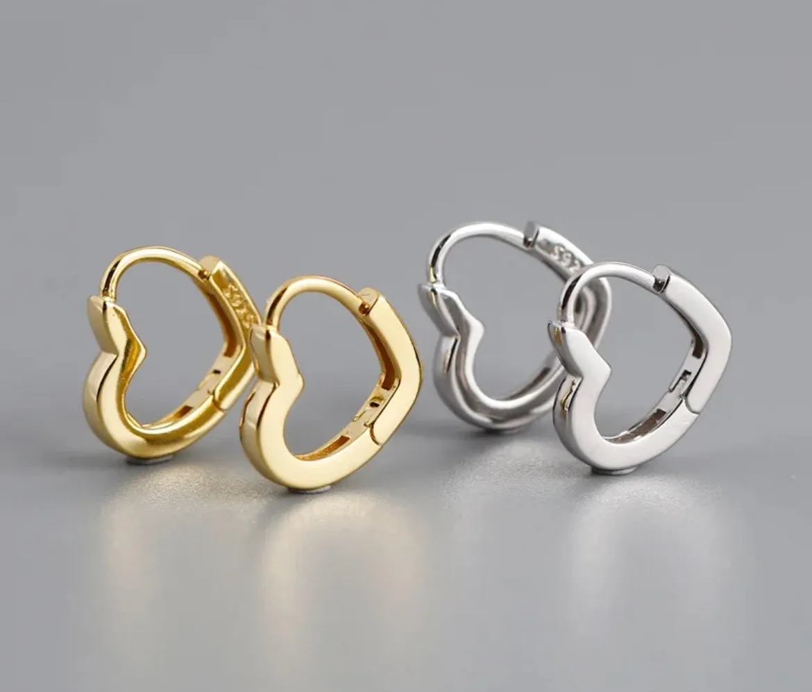 Boho & Mala Heart Huggies Sterling Silver Hoop Earrings