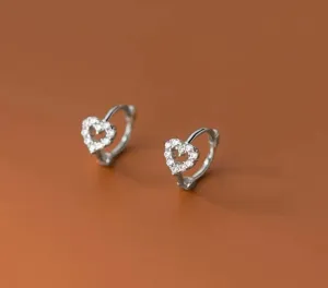 Boho & Mala Heart Huggies Sterling Silver Hoop Earrings