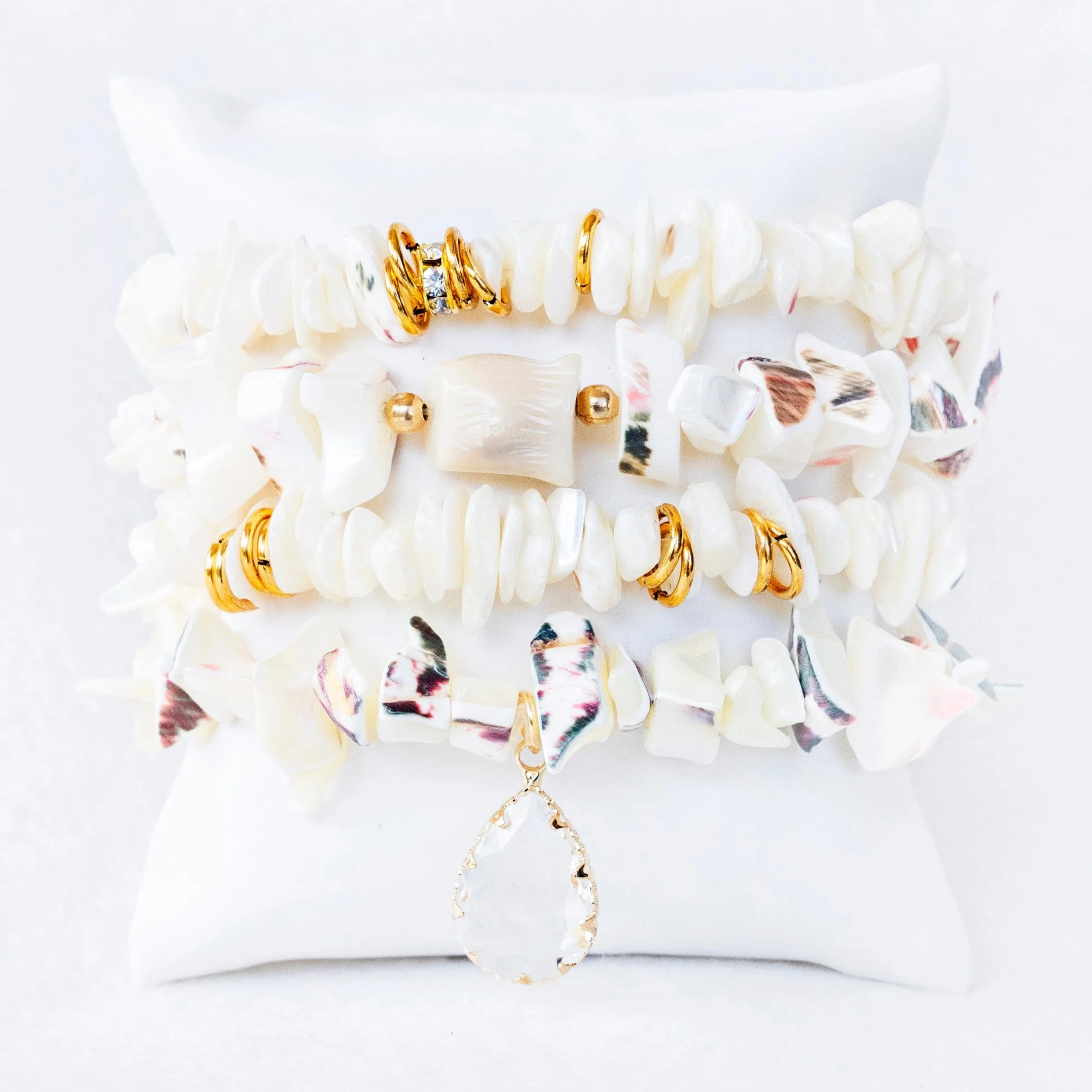 Boho & Mala Mix White Stone Elastic Bracelet Stackable Sets BS1006