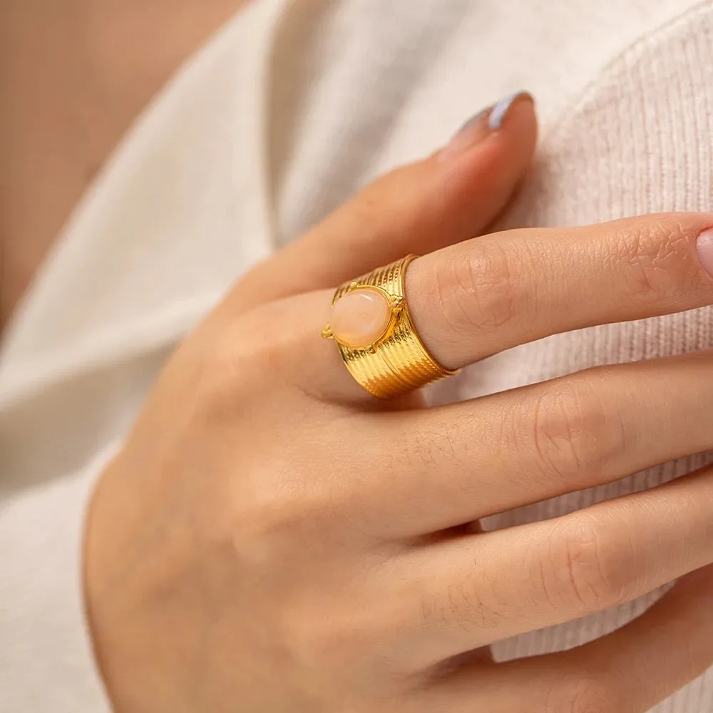Boho & Mala Natural Stone Gold Plated Stainless Steel Ring (adjustable)