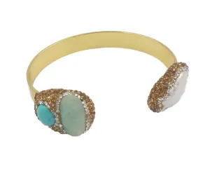 Boho & Mala Natural Stones & Pearl Brass Cuff Bracelet
