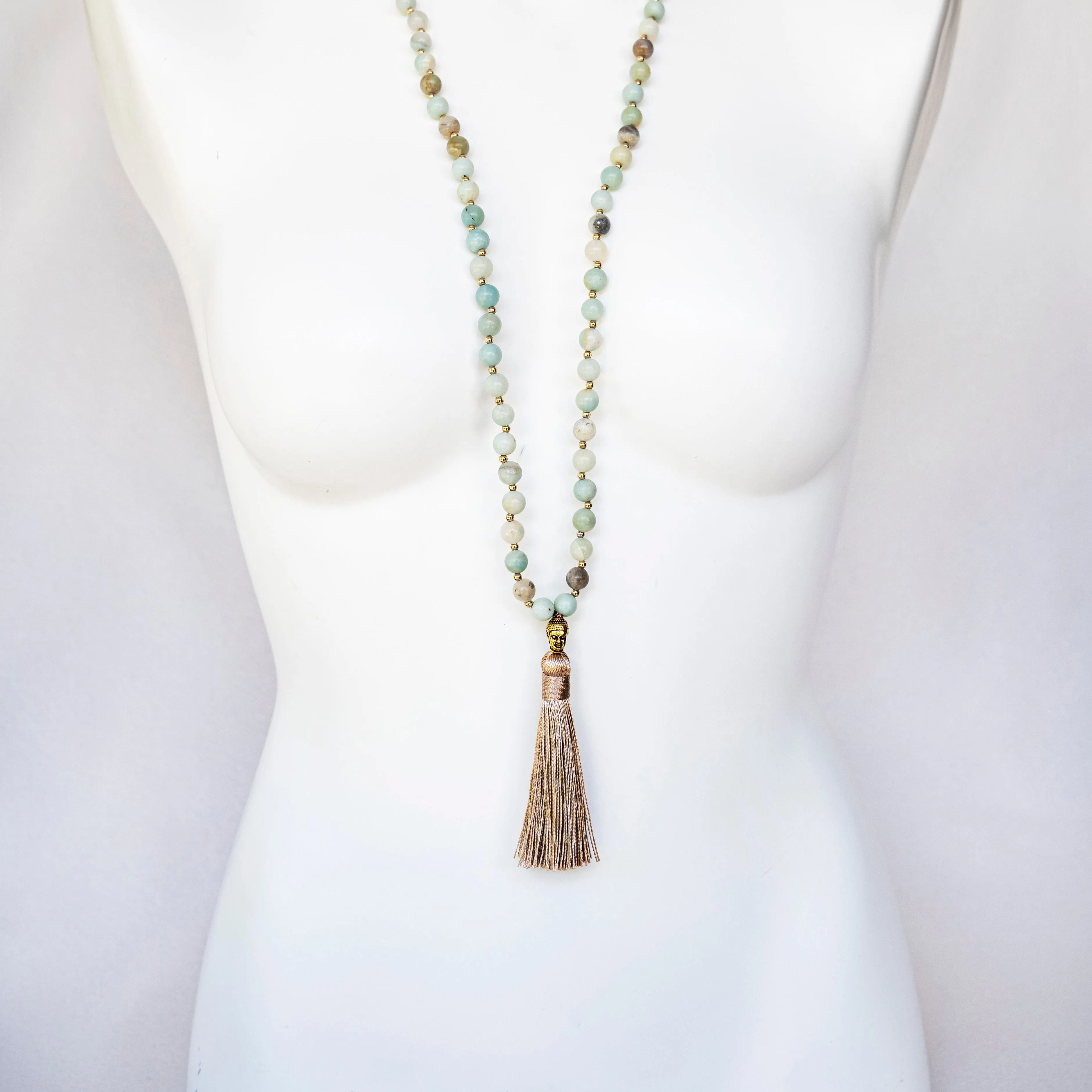 Boho & Mala Natural Tribal Blue Amazonite Stone Gold Necklace TN10018