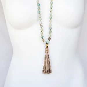 Boho & Mala Natural Tribal Blue Amazonite Stone Gold Necklace TN10018