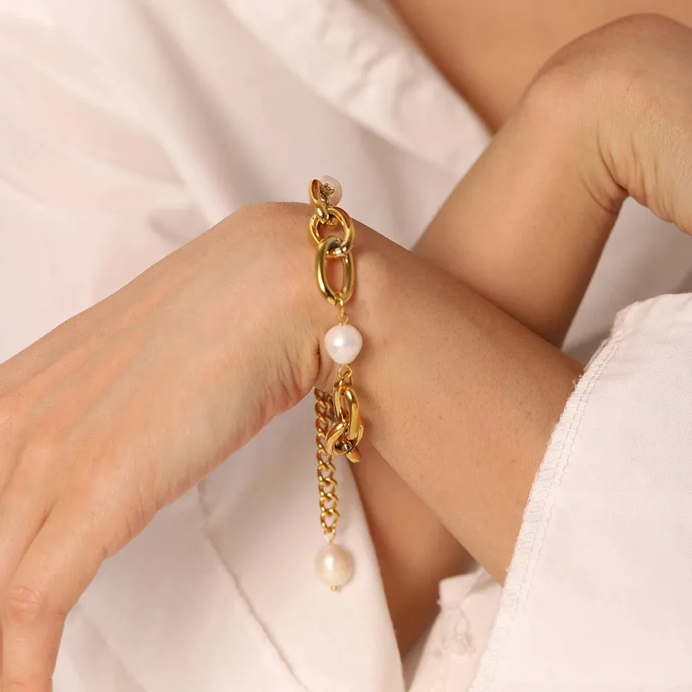 Boho & Mala Pearl Gold Plated / Stainless Steel Bracelet