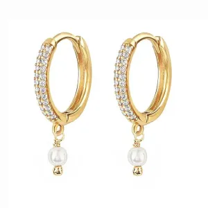 Boho & Mala Pearl Huggie 18k Gold Plated Hoop Earring