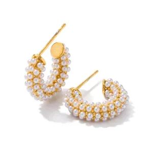 Boho & Mala Pearl Stainless Steel Gold Plated Hoop Earrings 3cm