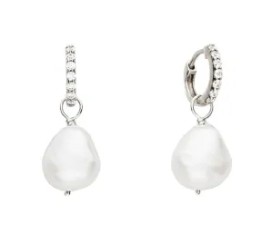 Boho & Mala Pearl Sterling Silver Hoop Huggie Earrings