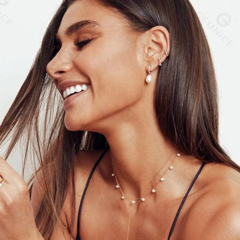 Boho & Mala Pearl Sterling Silver Hoop Huggie Earrings