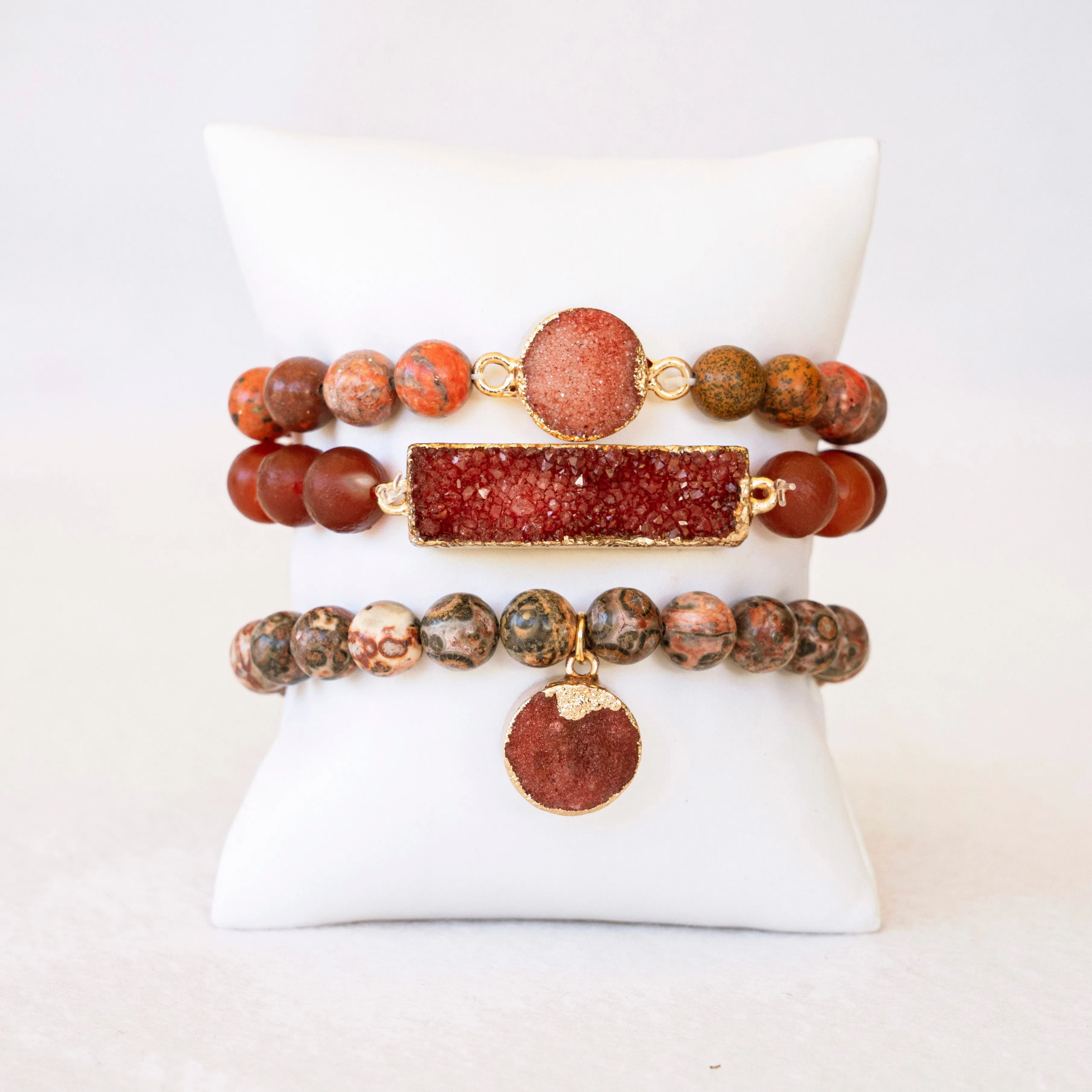Boho & Mala Red Stone Mix Elastic Bracelet Stackable Sets BS1039