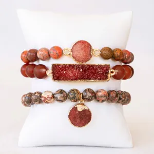 Boho & Mala Red Stone Mix Elastic Bracelet Stackable Sets BS1039