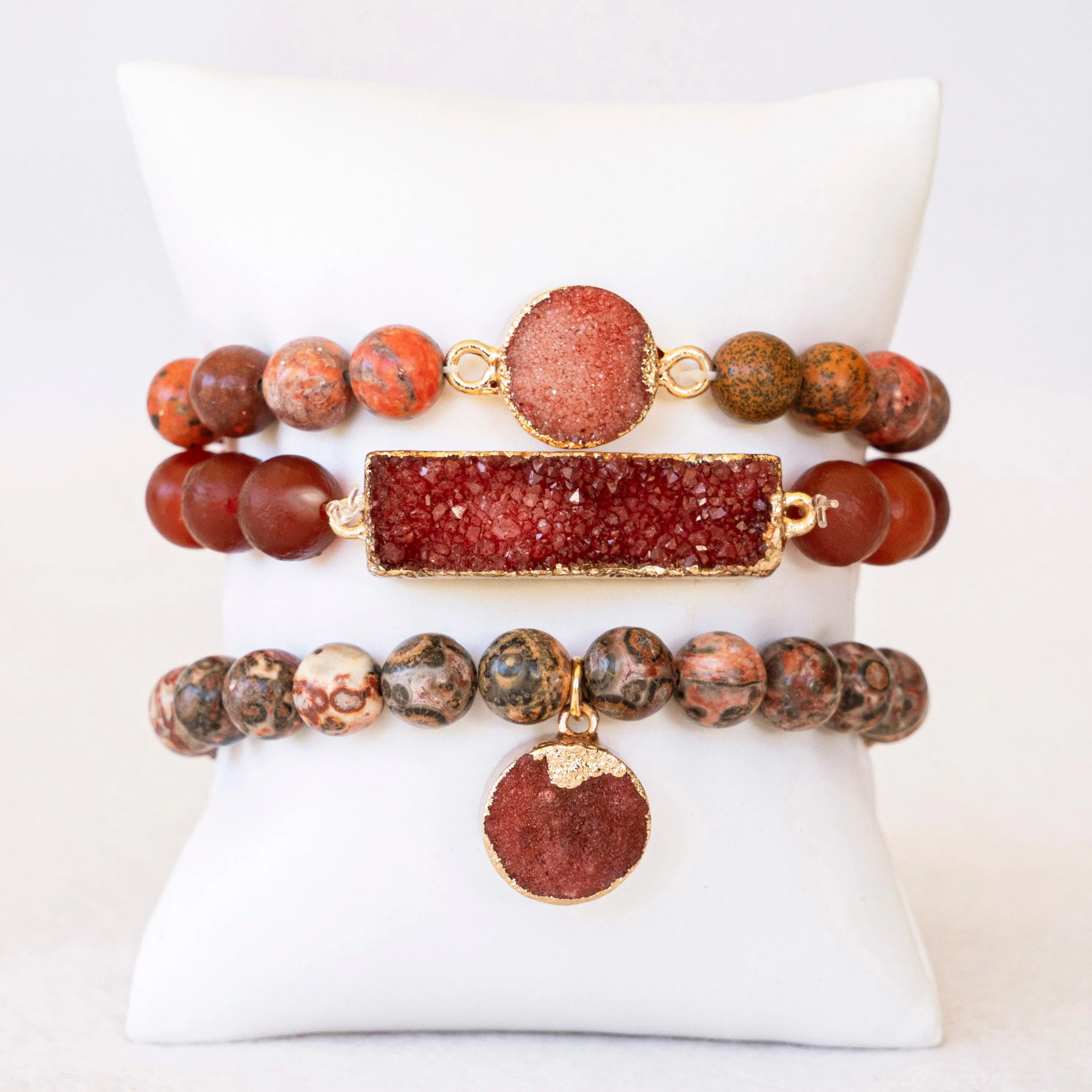 Boho & Mala Red Stone Mix Elastic Bracelet Stackable Sets BS1039