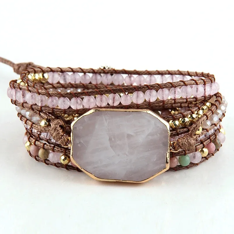 Boho & Mala Rose Stone 5 Wrap Bracelet