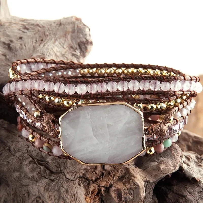 Boho & Mala Rose Stone 5 Wrap Bracelet
