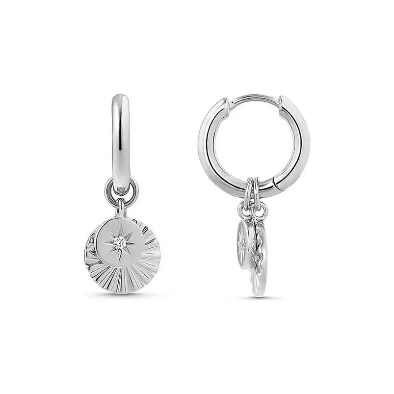 Boho & Mala Round Stars Huggies Sterling Silver Hoop Earrings