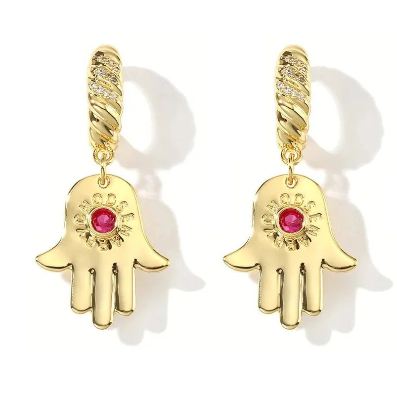 Boho & Mala Ruby Hand 18k Gold Plated Hoop Earrings