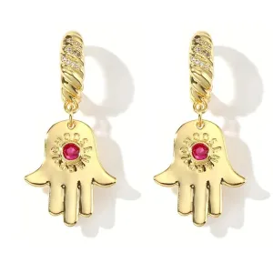 Boho & Mala Ruby Hand 18k Gold Plated Hoop Earrings