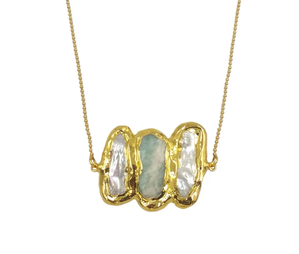 Boho & Mala Rustic Freshwater Pearl & Natural Stone Necklace