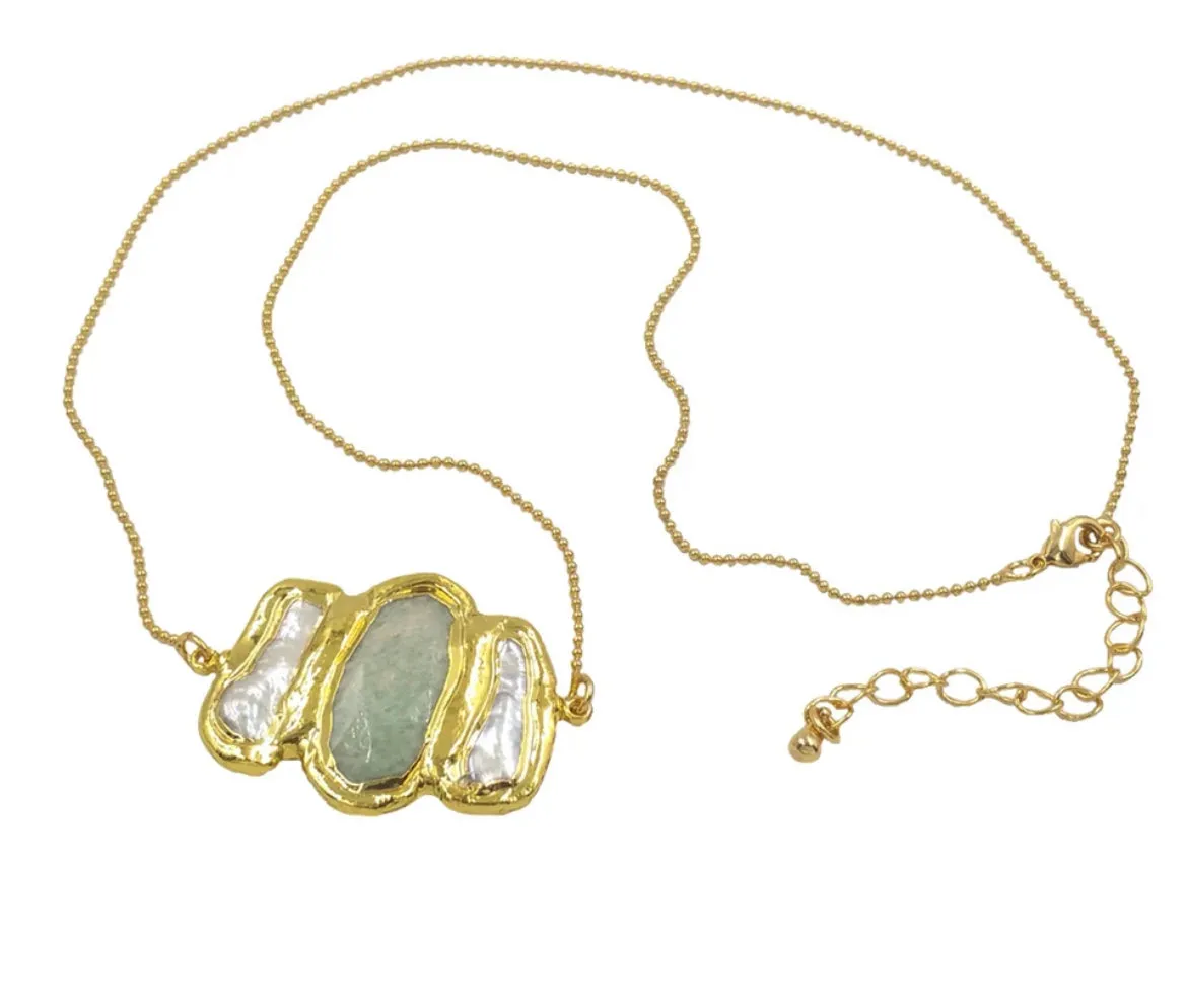 Boho & Mala Rustic Freshwater Pearl & Natural Stone Necklace