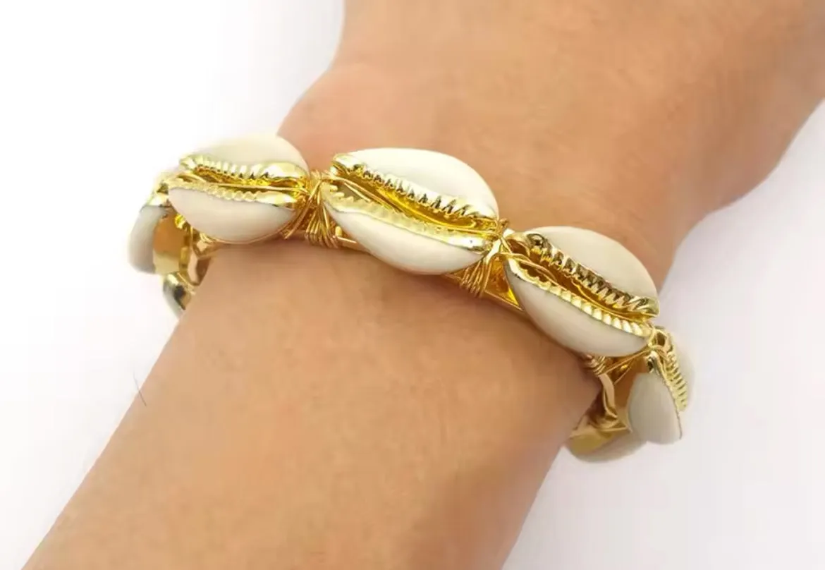 Boho & Mala Shell Brass Cuff Bracelet