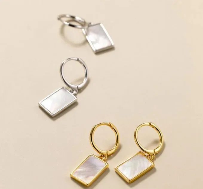 Boho & Mala Shell Sterling Silver Hoop Huggie Earrings