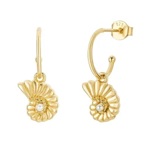 Boho & Mala Shell Stud 18k Gold Plated Hoop Earring