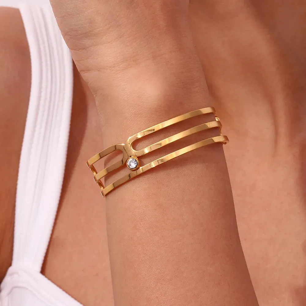 Boho & Mala Silver Gold Plated Stainless Steel Cuff Bracelet