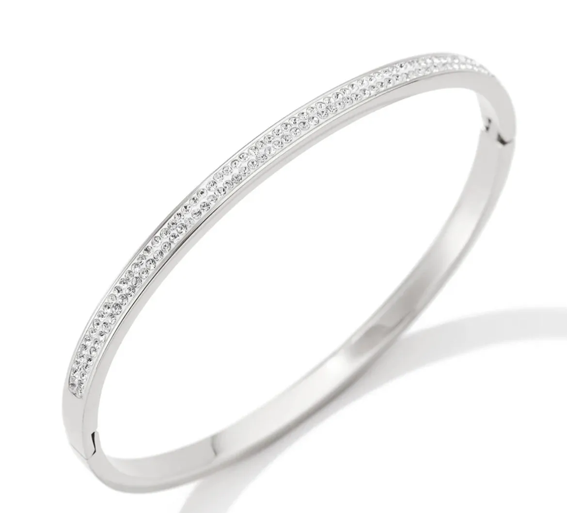 Boho & Mala Stainless Steel Silver Bangle Bracelet