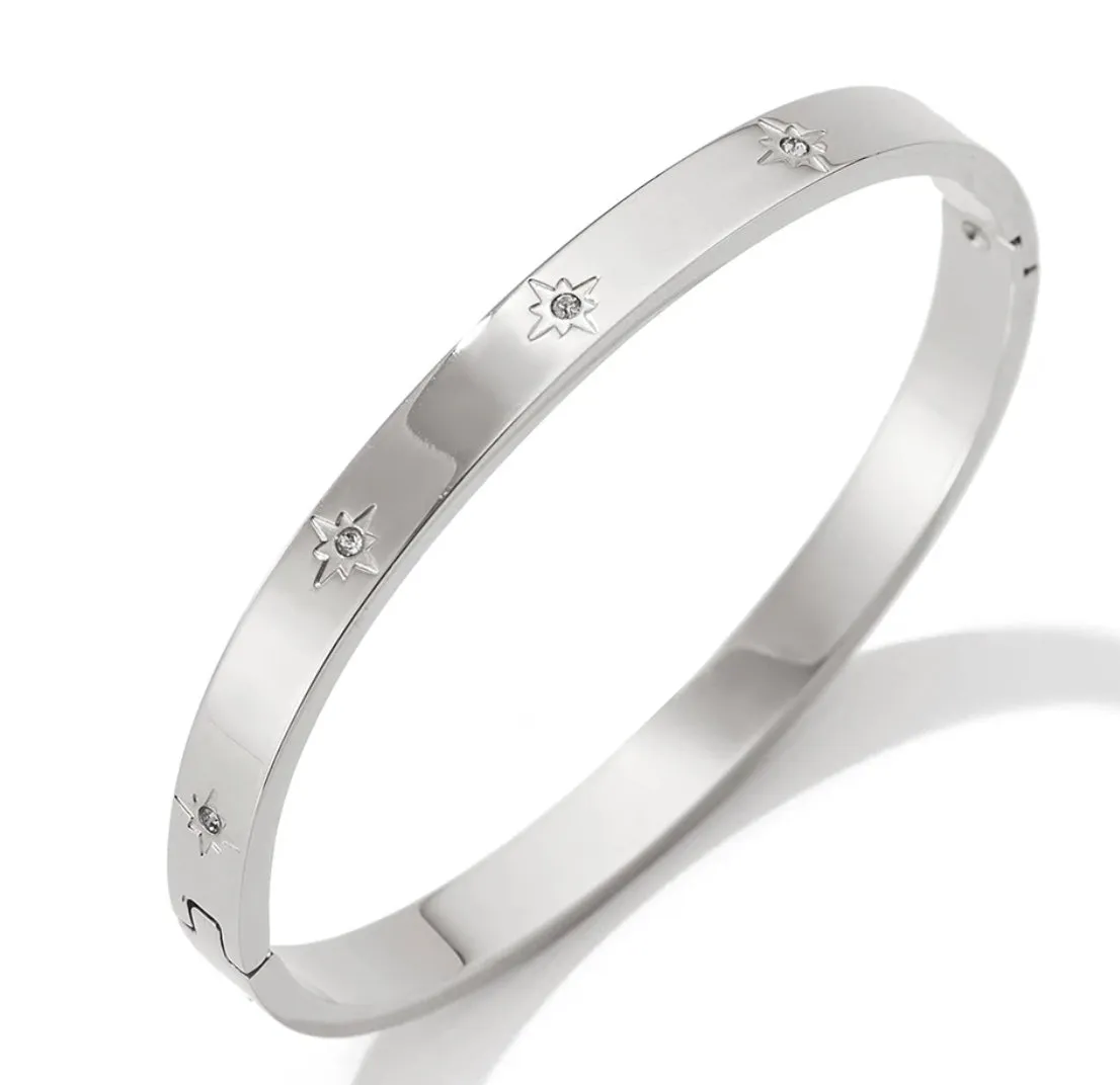 Boho & Mala Stainless Steel Silver Bangle Bracelet