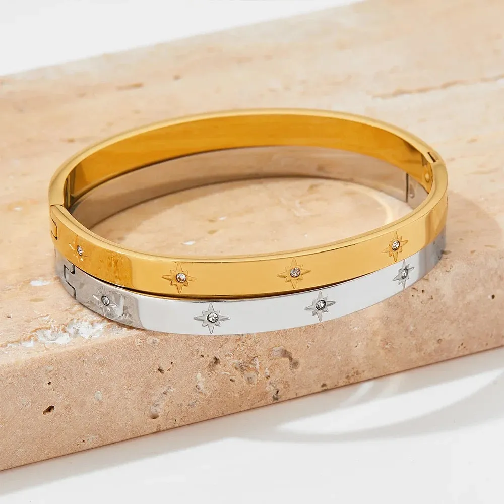Boho & Mala Stainless Steel Silver Bangle Bracelet